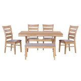 ZUN 6-Piece Retro 59"L Rectangular Dining Table Set, Table with Unique Legs and 4 Upholstered Chairs & 1 31729080