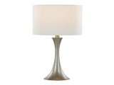 Lenuxe 24" Contemporary Metal Table Lamp in Frosted Silver Metal with Off-White Linen Shade from B202P224077