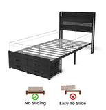 Twin Bed Frames with Headboard, Twin Size Bed Frames with Storage Drawers, Twin Bed, Black Metal W2129P262895