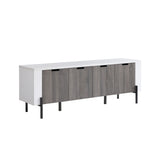 ZUN 60" Two- Toned TV Stand with Four Cabinet Doors, Storage Cabinet -White & Distressed Grey B107130965