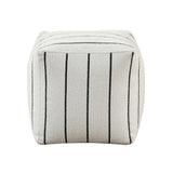 Modern Square Pouf Off-White Jacquard Fabric Upholstered Ottoman, Non-Slip Floor Pouf, Bean Bag B011P251657