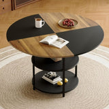 47.3-inch diameter modern splicing circular dining table - double-layer storage, wood and black W1151P268732
