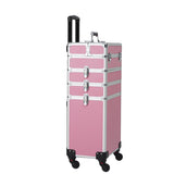 ZUN 4-in-1 Draw-bar Style Interchangeable Aluminum Rolling Makeup Case Pink 73553881