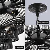 Rustic 4-Tier Black Hemp Rope Chandelier with 6 E12 Sockets, UL Listed Hardwired Pendant Light, W1340P241298