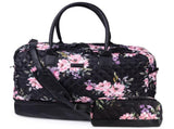 Canvas Weekender Bag, Overnight Travel Carry On Duffel with Shoe Pouch and Toiletry Bag-Black Flower 96940472