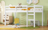 ZUN Solid Wooden, Rubber Wooden Twin Loft Bed with Ladder, Bed Platform of Strengthened Slats , White W504P190951