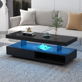 ZUN U-Can LED Coffee Table with Storage, Modern Center Table with 2 Drawers and Display Shelves, Accent WF307038AAB