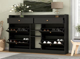 ON-TREND Modern Tipping Bucket Shoe Cabinet with 4 Flip Drawers, Multifunctional 2-Tier Shoe Storage WF300851AAB