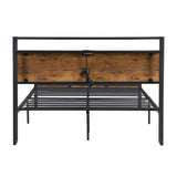 Queen Size Metal Platform Bed Frame with Wooden Headboard and Footboard with USB LINER, No Box W31183488