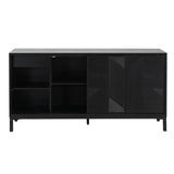 Mirod Modern Geometric Accent Cabinet,Vertical Striped Design with Sliding Doors,High-Quality Wood N760P253319B