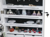 Non Full Mirror Wooden Wall Mounted 4-Layer Shelf 6 Drawers 8 Blue LED Light Jewelry Storage Mirror 29202474