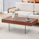 ZUN Walnut Colored MDF Coffee Table - 39.3"x21.6" with Tempered Glass Legs.Density Board W1151P233516