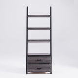 Two drawer ladder bookcase metal bar handles Distressed Grey and black two tone color B107P295241