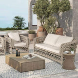 Everly 37.5" Woven Frame Barrel Deep Seating Patio Arm Chair, Oat Beige Axroma Olefin B2719P245982