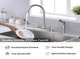 Two-Handle Kitchen Faucet with Pull-Out Side Sprayer, 360 Swivel 304 Stainless steel, 4-hole 8 inch 51174097
