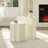 2PCS Set Side Table,Wavy Edges Design Fiberglass Coffee Table for Living Room,Bedroom,Modern Design W2582P313972