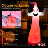 8FT Halloween Inflatable White Ghost - Rotatable Colorful LED Flame Lights, 190T Waterproof 76642105