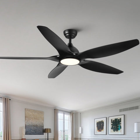 60 In Intergrated LED Ceiling Fan Lighting with Black ABS Blade W136755953