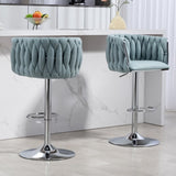 360&deg Fabric cover Swivel Bar Stools Set of 2, Adjustable Counter Height Bar Chairs with Woven Back & W2215P252782