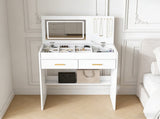 Flip Top Vanity Desk with LED Lighted Mirror & Built-in Outlet - Makeup Vanity Table with 2 Drawers, W2699P404630