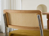 Mid Century Modern Dining Chairs Set of 2, Velvet Accent Chairs with Natural Cane Back & Stainless 97370969