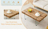 ZUN 43.3"x23.6" Wood colored texture sticker MDF Coffee Table with Tempered glass legs.Suitable for W1151P209568