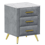 Upholstered Wooden Nightstand with 3 Drawers and Metal Legs&Handles, Bedside Table with Marbling N733P208520E