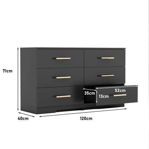 ZUN Black color Large 6 drawers chest of drawer dressers table with golden handle（Mirror not included） 11810823