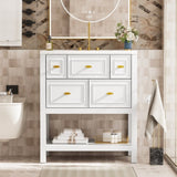 30'' Bathroom Vanity with Ceramic Sink Combo, Free Standing Single Vanity Set with 5 Drawers, Solid N710P247488K