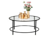 2 Layers 5mm Thick Tempered Glass Countertops Round Wrought Iron Coffee Table Black 78826240