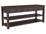 Retro Design Console Table with Two Open Shelves, Pine Solid Wood Frame and Legs for Living Room 20760621