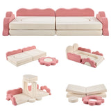 12-Piece Modular Kids Sofa All-Sponge Design Free Combination Pink & White Colorblock Corduroy 76926645