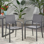 ZUN Outdoor Modern Aluminum Dining Chair with Mesh Seat , Gun Metal Gray and Dark Gray 66800.00GRY
