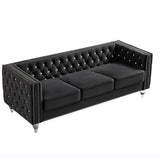 Black, 23 Seat Sofa Set, Velvet Crystal Buckle Upholstery Sofa, Crystal Feet, Removable Cushion, 59962289