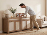 Rattan Sideboard Cabinet, Farmhouse Storage Cabinet with Adjustable Shelf, Boho Kitchen W3204P489399