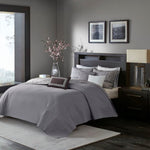 ZUN 6 Piece Reversible Jacquard Quilt Set with Throw Pillows Grey/Taupe Full/Queen B03597477