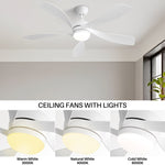 ZUN 52 Inch Modern Ceiling Fan With 5 ABS Blades Remote Control Reversible DC Motor White For Bedroom W934P187539