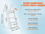 Dock Ladder, Removable 4 Steps, 350 lbs Load Capacity, Aluminum Alloy Pontoon Boat Ladder with 4'' T3342P492229