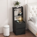 Nightstand with Charging Station, Smart Nightstand with Night Light, Modern Night Stand with W1321P151791