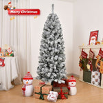 ZUN 6 FT Snow Flocked Hinged Tree, Artificial Pencil Tree, Unlit Artificial 08941158