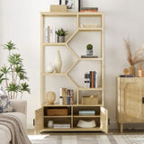 Rattan bookshelf 7 tiers Bookcases Storage Rack with cabinet for Living Room Home Office, Natural, W116283371