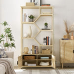 ZUN Rattan bookshelf 7 tiers Bookcases Storage Rack with cabinet for Living Room Home Office, Natural, 81459635