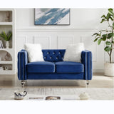Navy Blue, 23 Seat Sofa Set, Velvet Crystal Buckle Upholstery Sofa, Crystal Feet, Removable 14023036