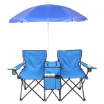 ZUN Portable Outdoor 2-Seat Folding Chair with Removable Sun Umbrella Blue 64234063