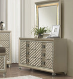 ZUN Glamorous Champagne Finish 1pc Dresser of 6 Drawers Acrylic Feet Luxury Bedroom Furniture Beveled B011P172673