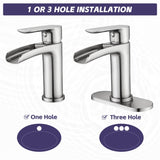 Waterfall Bathroom Faucet Single Handle Bathroom Sink Faucets 1 or 3 Hole Solid Vanity Faucet with W1224P225010