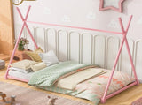 Metal Twin Size House Platform Bed with Triangle Structure, Pink WF307193AAH