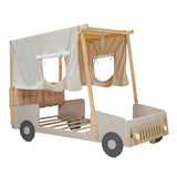 Wood Twin Size Car Bed with Pillow, Ceiling Cloth and LED, Natural WF309288AAM