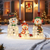 3-Piece Lighted Snowman Family Decor - 95 Warm-White LEDs, MetalFabric, 30.5"/25.5"/20.5" Sizes 64158309