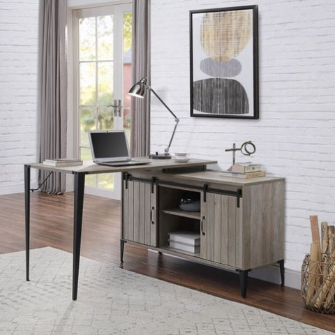 ZUN Grey Oak Writing Desk with Sliding Barn Door B062P209219